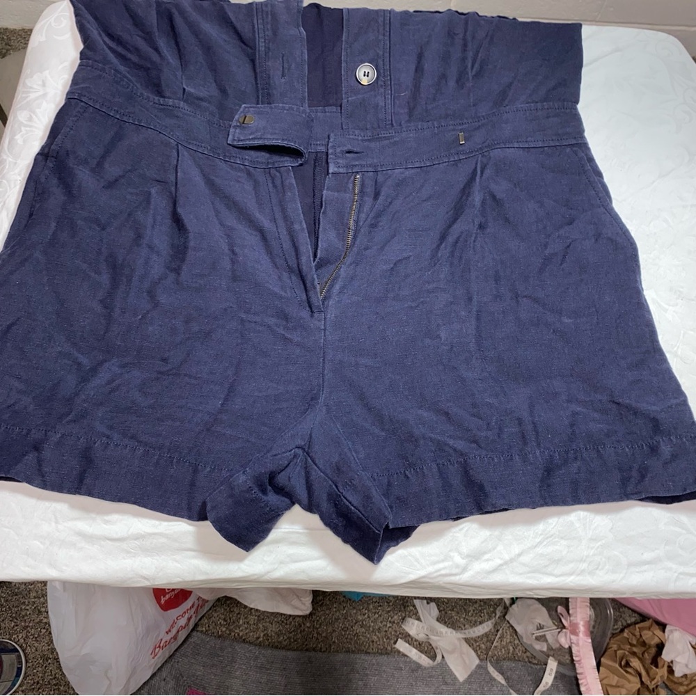 Ann Taylor Linen Blend Navy Blue Jumpsuit Romper 14 Lightweight Cargo Summer - Picture 12 of 16